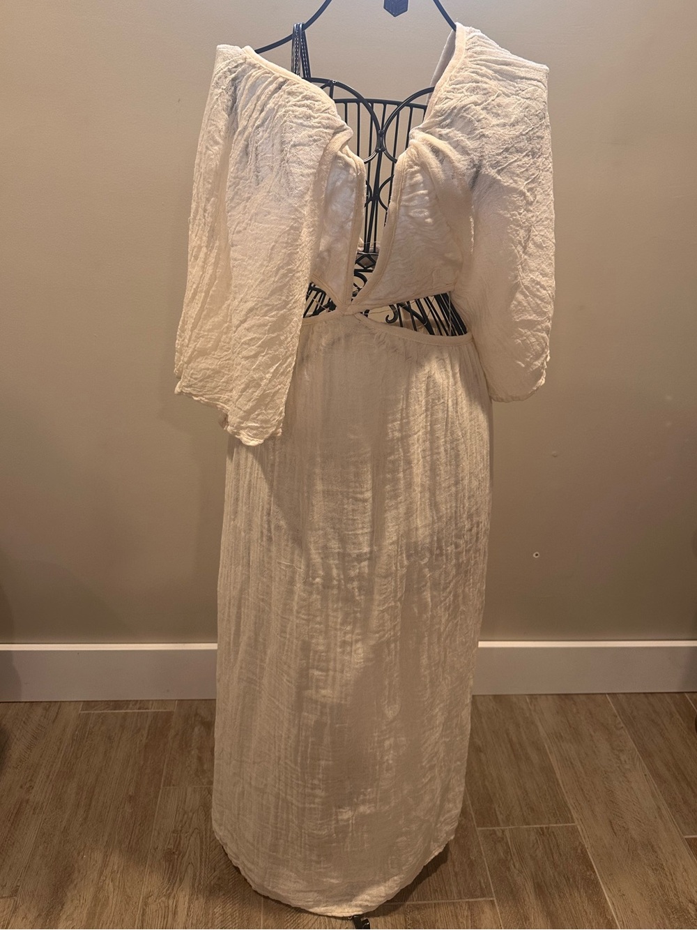 White Open-Back Maxi Dress with Tie Front